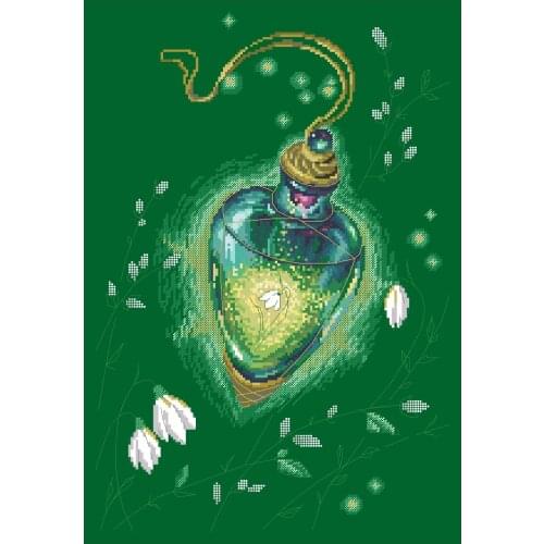 Elixir of Spring cross stitch kit flower design cotton silk thread 14ct deep green canvas embroidery DIY needlework