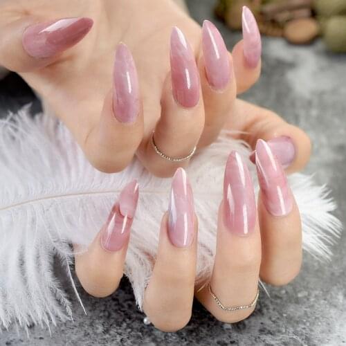 Extra Long Stiletto False Nails Tips Dark Pink Marble Fake Nail Acrylic Nails Full Wrap Nail Tips Salon Products