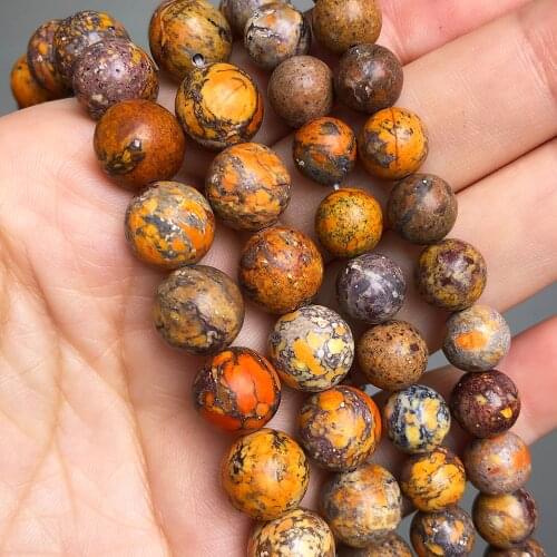 Natural Stone Orange Sea Sediment Jaspers Round Loose Spacer Beads For DIY Jewelry Making Bracelet 15'' Pick Size 6 8 10mm