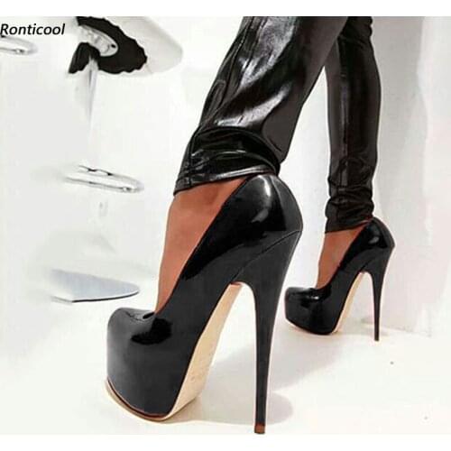 Ronticool New Women Spring Pumps Patent Leather Sexy Stiletto High Heels Round Toe 8 Colors Party Shoes Women US Plus Size 5-20