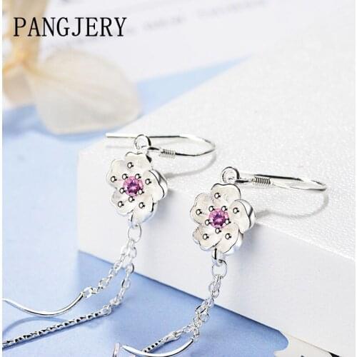 PANGJERY Prevent Allergy 925 Sterling Silver Flowers Drop Earrings for Women Fashion Tassel Twist Winding Wedding Jewelry Gifts