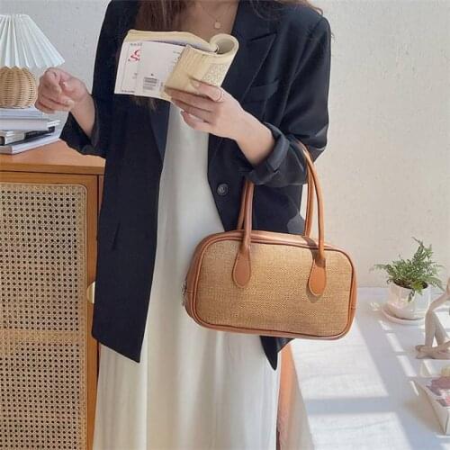 CGC 2021 Casual Weave Handbag Women Vintage Simple Shoulder Bag Female Fashion Solid Bohemian Messenger Bag Ladies Tote Bag