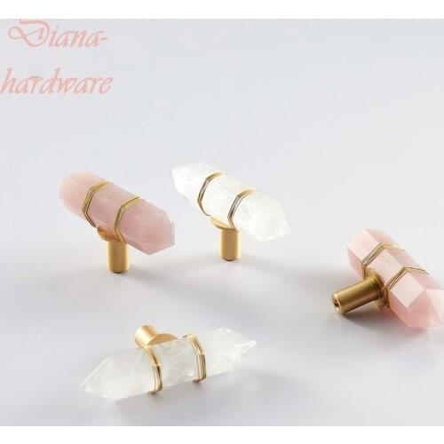 Brass + Natural Crystal Handle Wardrobe Cabinet Door Drawer Cupboard Shoe Cabinet Knob Home Decor Furniture Handles Hardware