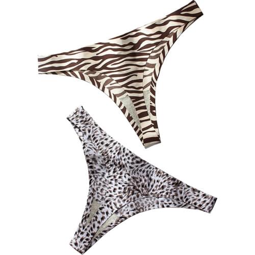 Sexy Leopard Underwear Women Hot Panties Women Ice Silk Thongs G String Seamless Panties Female Low-Rise Majtki Damskie