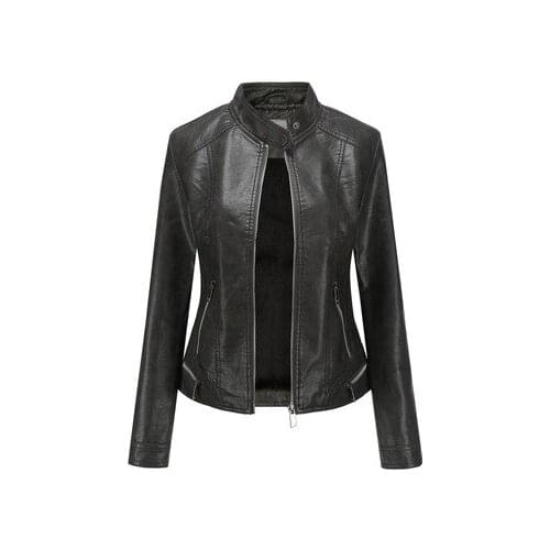 Loose Fit Big Size Asymmetrical Pu Leather Jacket New Lapel Long Sleeve Women Coat Fashion Spring Autumn 2021