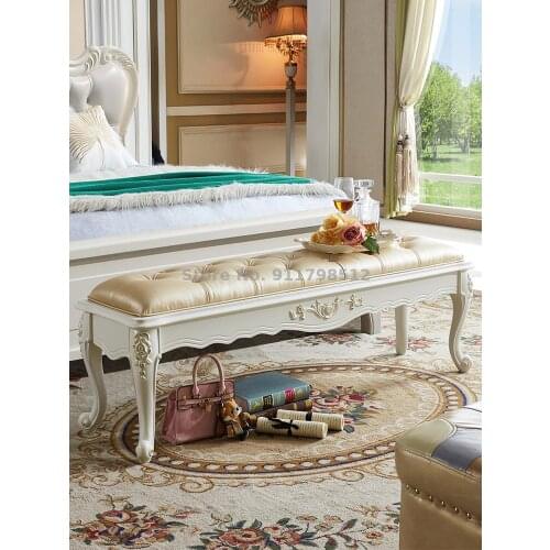 European style bed end stool simple solid wood bedroom bed couch shoe changing stool household sofa stool bed front stool light