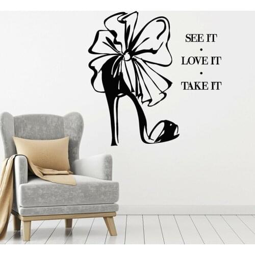 High-heeled shoes Quote Wall Decal High Heel Shoes Love Footwear Fashion Wall Stickers Shoe shop Wall Decor Vinyl Poster C086