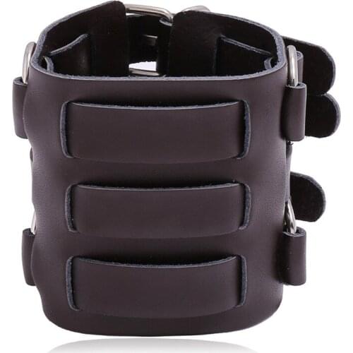 Jessingshow Vintage Leather Bracelet & Bangle Men Wide Cuff Leather Male Bracelet Punk Rock Jewelry Cowhide Jewelry Wristbands