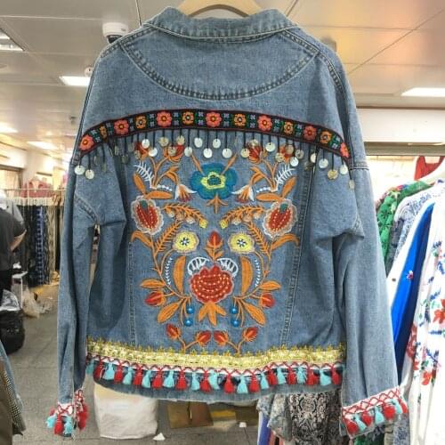 2021 Womens Denim Jacket Jeans Coats Winter Bohemian Cropped Clothes Fashion Long Sleeve Female Vintage Ladies Clothing Femme