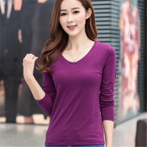 2019 tshirt korean style women vintage t shirt long sleeve t-shirt V neck slim winter spring autumn tops clothing PZ1742