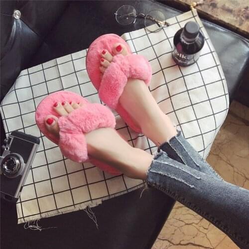 Home Indoor Cotton Slippers Female Clip-toe Plush Character Drag Thick Sole Anti-slip Large Size Wool Slippers Women