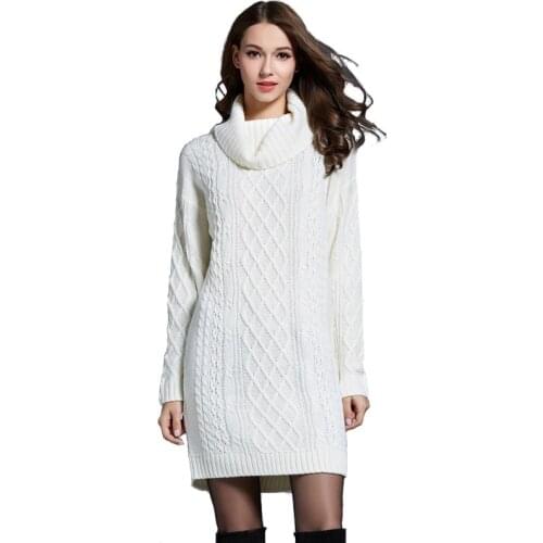 AECU Female Winter Sweater Pullover Long Sleeves Bodycon Turtleneck Mini Women Jumper Dresses Knitted Striped Female Dress