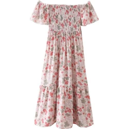 Summer Dress For Women Beach Style Print Color Sexy Off The Shoulder Short Sleeve Spring Autumn Female Vestido Elegant C2649