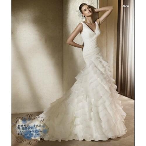 Vestido de noiva casamento 2018 sexy mermaid brides v-neck organza ruffles tiered long bridal gown mother of the bride dresses