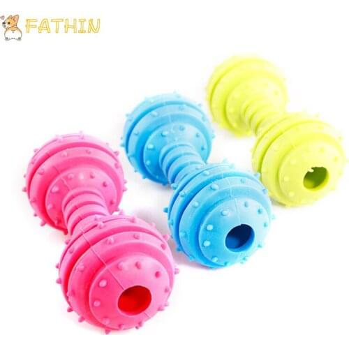 FATHIN Pet TPR Bite Resistant Rubber Toy Dumbbells with Bell Dog Chew Toys Dog for Small Dogs 3 Colors