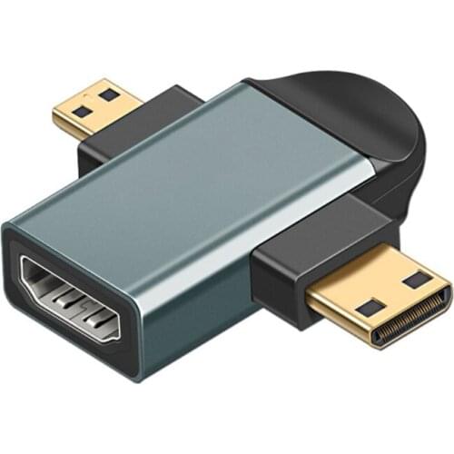 2 in 1 Mini and Micro HDMI-compatible Male to HDMI-compatible Female Universal Adapter with Gold Plated Connectors
