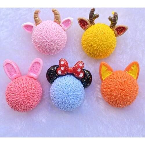 5/10Pcs Lovely Resin Imitation Wool Ball Animal Series Flatback Cabochon Scrapbook Kawaii DIY Embellishments Accessories F91