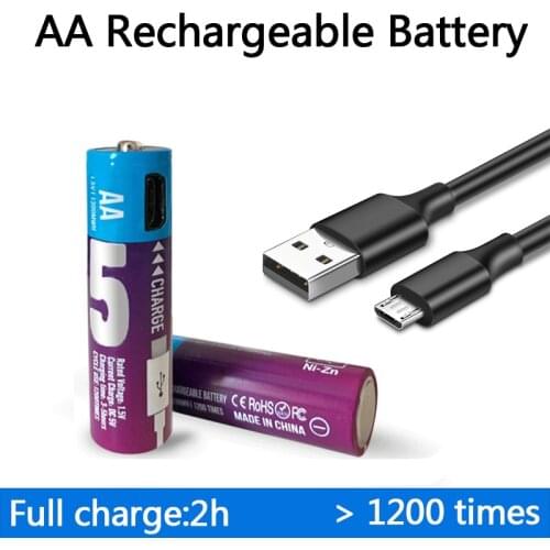 New 1.5V AA Rechargeable Battery 1200 times cycles USB Rechargeable AA Battery Ni-Zn Battery Quick Charging by Micro USB Cable
