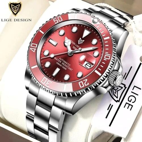 LIGE Design New Men Mechanical Wristwatch Luxury Ceramic Bezel Automatic Watch Diver Watches For Men Relogio Masculino 2021+Box