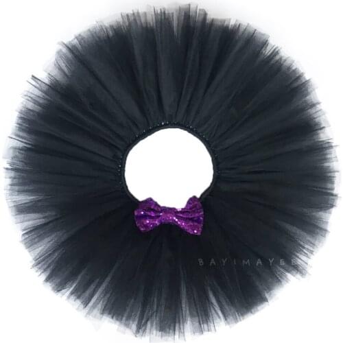 Girls Black Tutu Skirts Kids Ballet Dance Pettiskirt Underskirt Tutus with Purple Sequin Bow Kids Birthday Party Costume Skirt