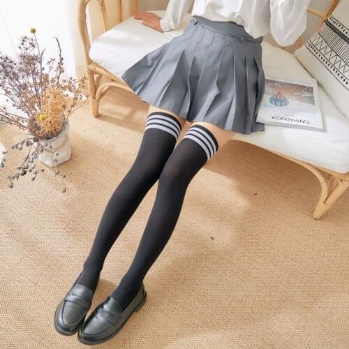 1 Pair Stripe Stockings Girls korean japanese kawaii lolita Socks Casual Thigh High Knee Socks Womens Long Socks