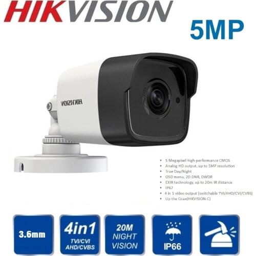 Hikvision 5MP indoor and outdoor waterproof TVI/ AHD/ CVBS 4 IN 1 Analog Bullet Camera DS-2CE16H0T-ITF CCTV system