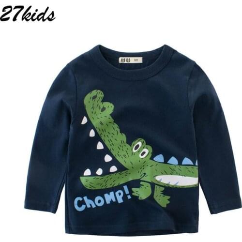 27kids 2-9Years Animal Crocodile Children Kids Long Sleeve T-Shirts Autumn Spring Girls Long Sleeve Tops Cotton Baby Child Shirt