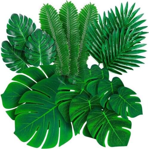 Palm Leaves Artificial Tropical Monstera - 84 Pcs Green Fake Palm Leaf Decorations with Stems for Hawaiian Luau Party
