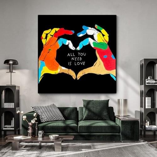 Heart Gesture Love Canvas Painting Posters and Prints ALL YOU NEED IS LOVE Wall Art Picture for Living Room Home Decoration