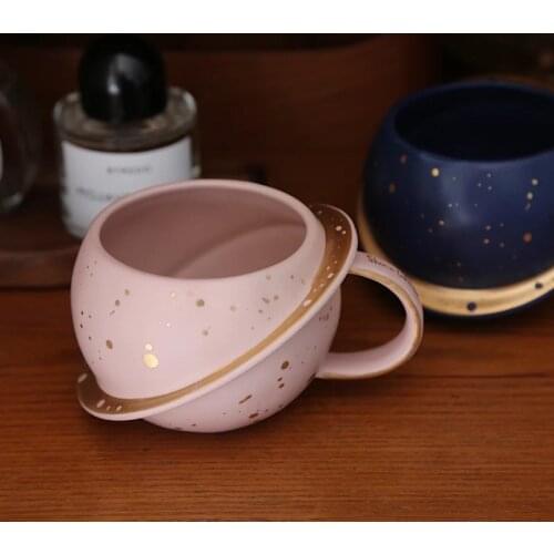 Star shaped ceramic mug gold star coffee cup water cup pink blue color