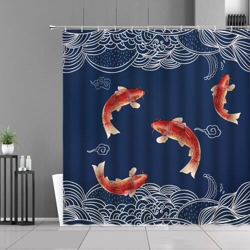 Chinese Style Lotus Flower Shower Curtain Retro Brick Wall Home Bathroom Decor Screen Ink Painting Art Waterproof Cloth Curtains