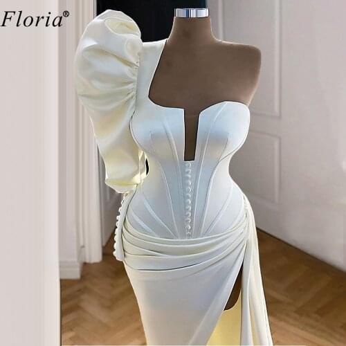 Plus Size White Cocktail Dresses 2020 Floor Length One Shoulder Prom Dresses Women Party Night Elegant Evening Gowns Vestidos