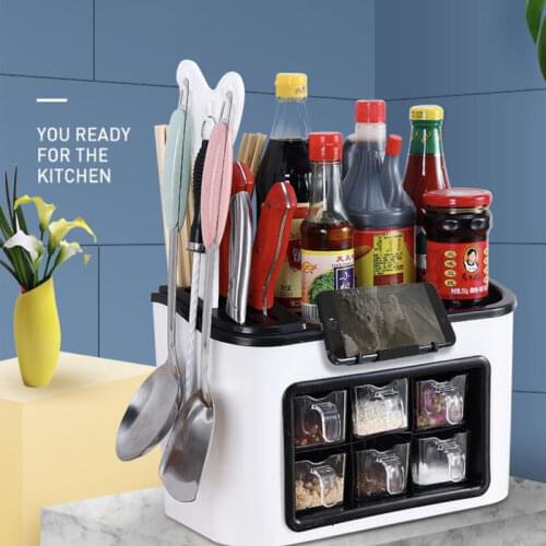 Kitchen Knife Holder Storage Boxes White Red Shelves Shelf Containers Multifunctional Rack Seasoning Box Organizer