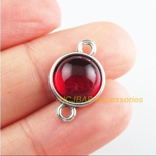 Fashion 15Pcs New Smooth Charms Red Glaze Round Connectors Tibetan Silver Tone 12x19mm