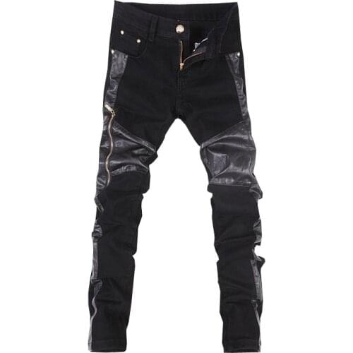 Fashion men leather trousers motorcycle with zipper casual pants skinny pants free shipping A107