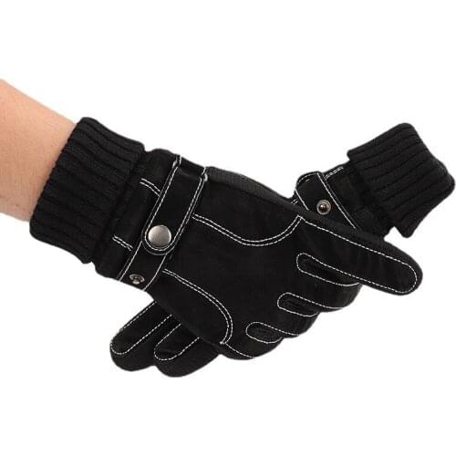 Mens Genuine Leather Gloves Winter Autumn Cycling Fluff Warm Gloves For Touchscreen Anti Slip Pigskin Soft Warm Gloves Mittens