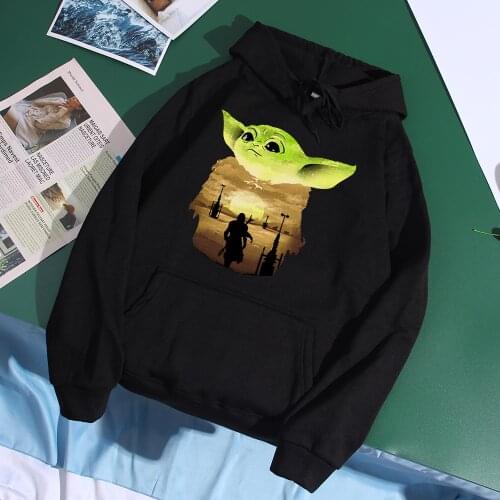 Kawaii Star Wars Printed Mens Hoodies Mandalorian Baby Yoda Manga Sweatshirts Vintage Casual Clothes Fashion Brand Disney Hoody