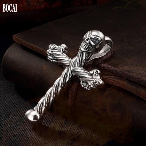 BOCAI 2020 real S925 silver jewelry retro Thai silver skull cross Man pendant personality fashion silver pendant for men silver