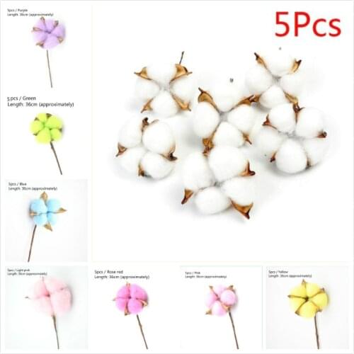 5Pcs Naturally Dried Cotton Flowers Artificial Plants Floral Branch for Wedding Party Decoration Fake Flowers Home Artificial De