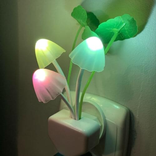 Mushroom Night Light LED Bedside Lamp EU / US Plug 7 Color Changing Light-controlled Sensor for Babyroom Bedroom Home Decor