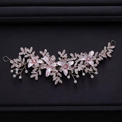 New Wedding Hair Accessories Leaf Flower Rhinestone Crystal Headband Rose Gold Headdress Bride Tiara Wedding Hair Accessories