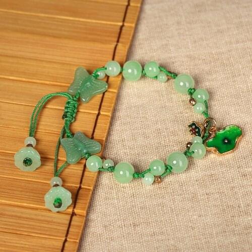 Cloisonne glazed butterfly Lotus Leaf Bracelet ,Small Fresh Weave National Ancient Charm Design Style No.2235