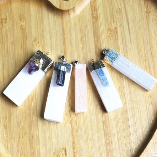 Wholesale 8pcs Natural Plaster Stone Pendant Inlaid Amethysts Teeth Gold Chain Silvers Chain Choker Necklace Jewelry