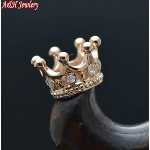8mm Diameter Rose Gold Color Crown Charms Cz Beads Setting On Pendant For Luxury Jewelry Making Materials 20pc/lot