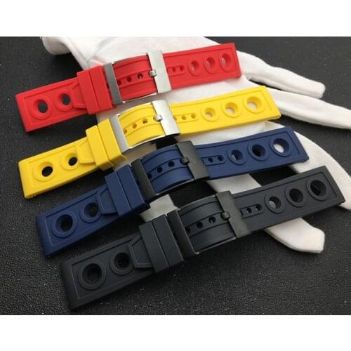 Top quality nature Rubber Watch band 22mm 24mm black red yellow Blue Watchband For navitimer/avenger/Breitling strap free tools