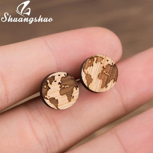 Shuangshuo Trendy Map Wooden Earrings African Map Fashion Costume Earring Jewelry Wedding Party Stud Earrings For Women kolczyki