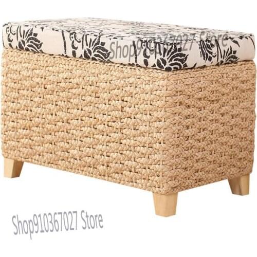 Straw Storage Stool Door Storage Rattan Shoe Changing Stool Can Sit On Toy Box Footrest Coffee Table Sofa Stool