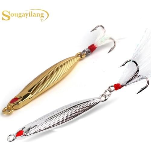 Sougayilang 10pc Metal Fishing Lure 10g Hard Bait Saltwater Metal Fishing Lures Bait Hard Sequin Artificial Treble Lure
