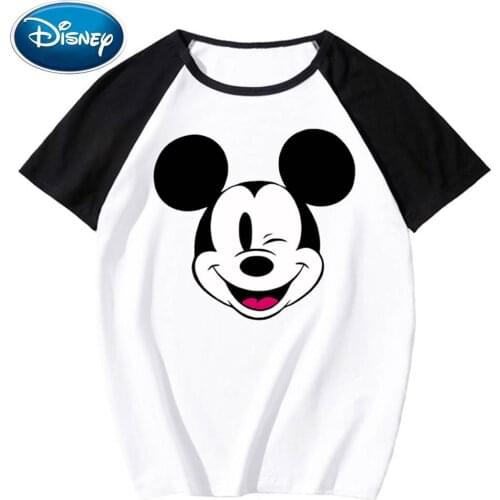 Disney Stylish Mickey Mouse Cartoon Print O-Neck Pullover Contrast Color Unisex T-Shirt Short Sleeve Tee Tops XS - 3XL 11 Colors