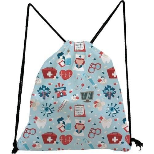 Nurse Drawstring Bag Blue Unisex Packs Eco Reusable Storage Bag Cartoon Travel Teenage Boys Girls Bookbag Fashion Small Backpack